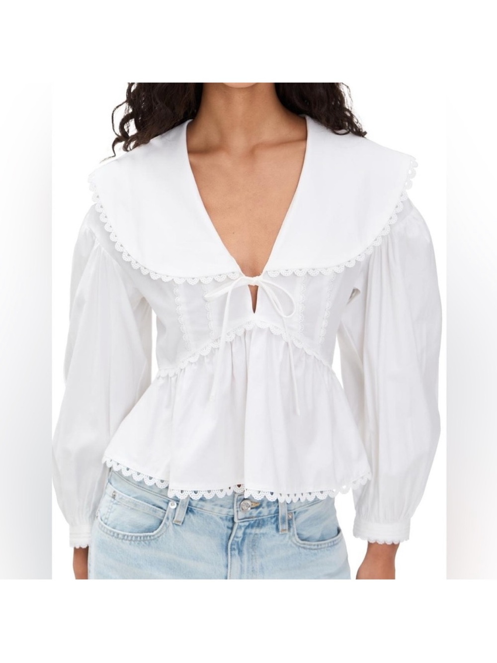Reformation Renna Peter Pan Collar Puff Sleeve Anthropologie Cotton Blouse Sz 10